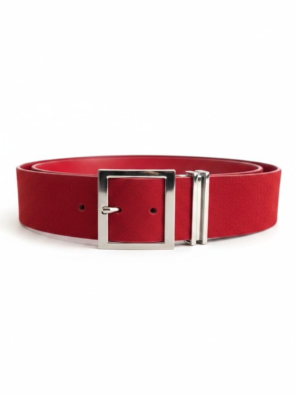 Vintage JACOB Wide Red Suede Leather Belt With Silver Buckle